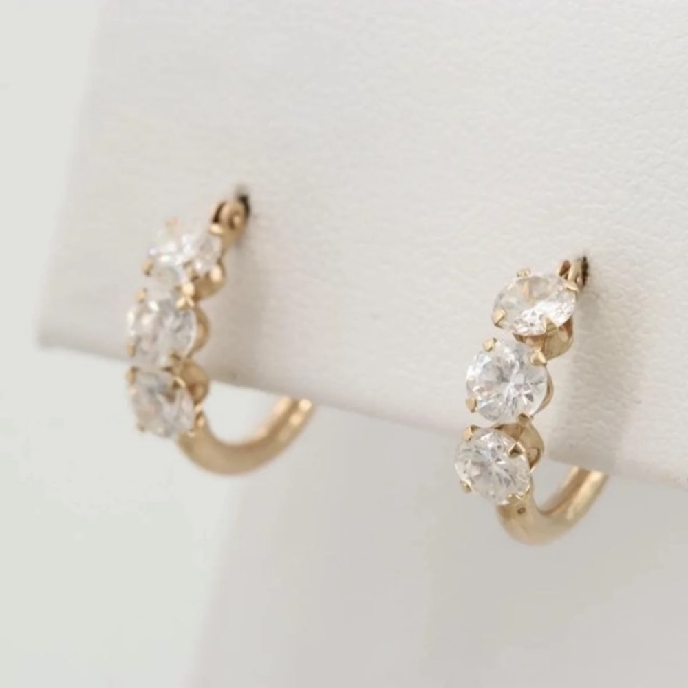 10K Yellow Gold Cubic Zirconia Huggie Hoop Earrings